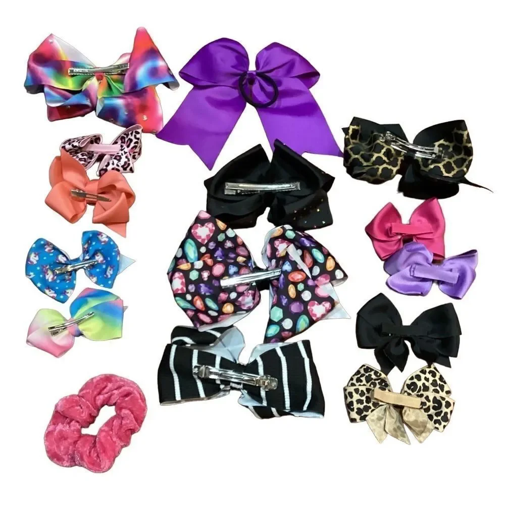 Bundle of homemade Colorful Hair Accessories Bows and Hair Clips Ties Scrunchie